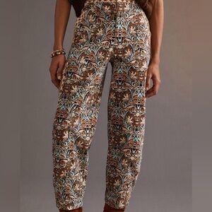 ANTHROPOLOGIE Corduroy Barrel Pants Blue Aztec Print Brown Boho Western